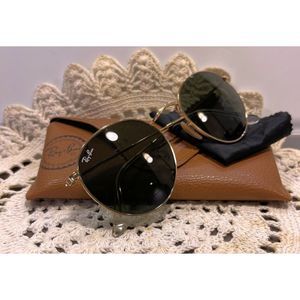 Ray-Ban Round Metal Sunglasses RB3447 001 - Polished Gold Frame - Gently Used